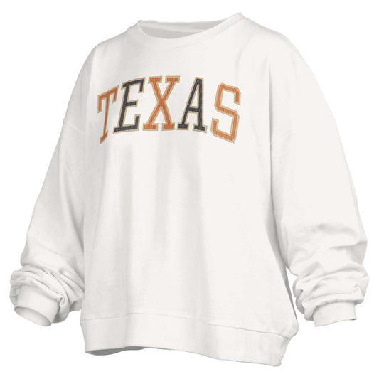 Women's Pressbox White Texas Longhorns Janise Waist Length Oversized Pullover Sweatshirt