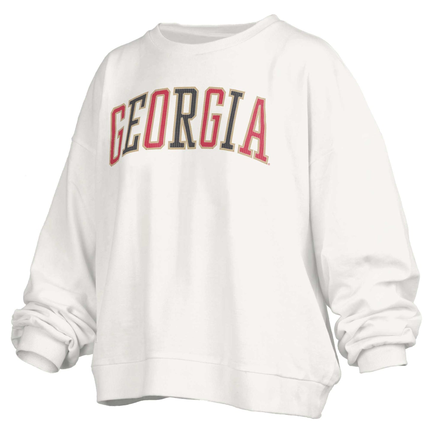 Women's Pressbox White Georgia Bulldogs Janise Waist Length Oversized Pullover Sweatshirt