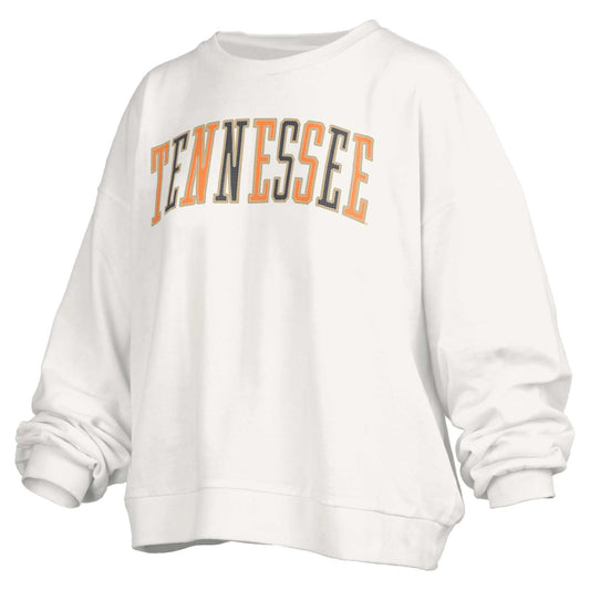 Women's Pressbox White Tennessee Volunteers Janise Waist Length Oversized Pullover Sweatshirt