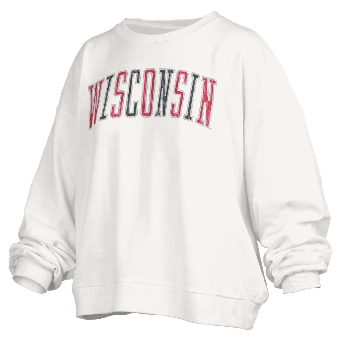 Women's Pressbox White Wisconsin Badgers Janise Waist Length Oversized Pullover Sweatshirt