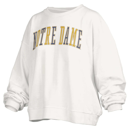 Women's Pressbox White Notre Dame Fighting Irish Janise Waist Length Oversized Pullover Sweatshirt