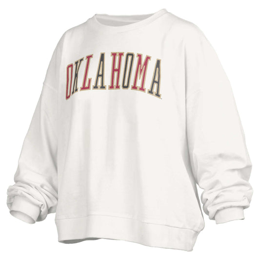 Women's Pressbox White Oklahoma Sooners Janise Waist Length Oversized Pullover Sweatshirt