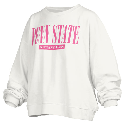 Women's Pressbox White Penn State Nittany Lions Sutton Janise Waist Length Oversized Pullover Sweatshirt