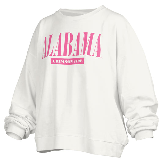 Women's Pressbox White Alabama Crimson Tide Sutton Janise Waist Length Oversized Pullover Sweatshirt