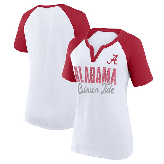 Women's Profile White/Crimson Alabama Crimson Tide Plus Size Best Squad Shimmer Raglan Notch Neck T-Shirt