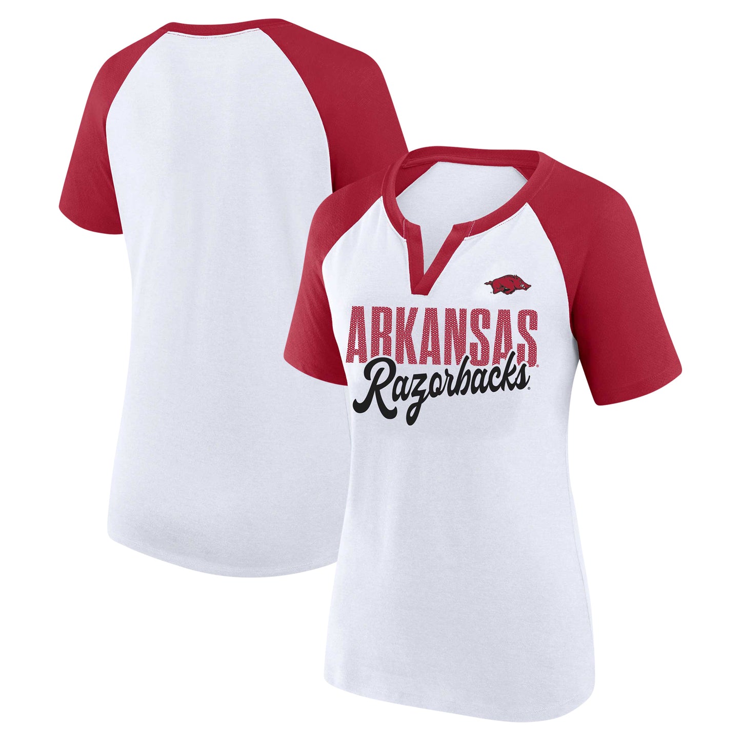 Women's Profile White/Cardinal Arkansas Razorbacks Plus Size Best Squad Shimmer Raglan Notch Neck T-Shirt