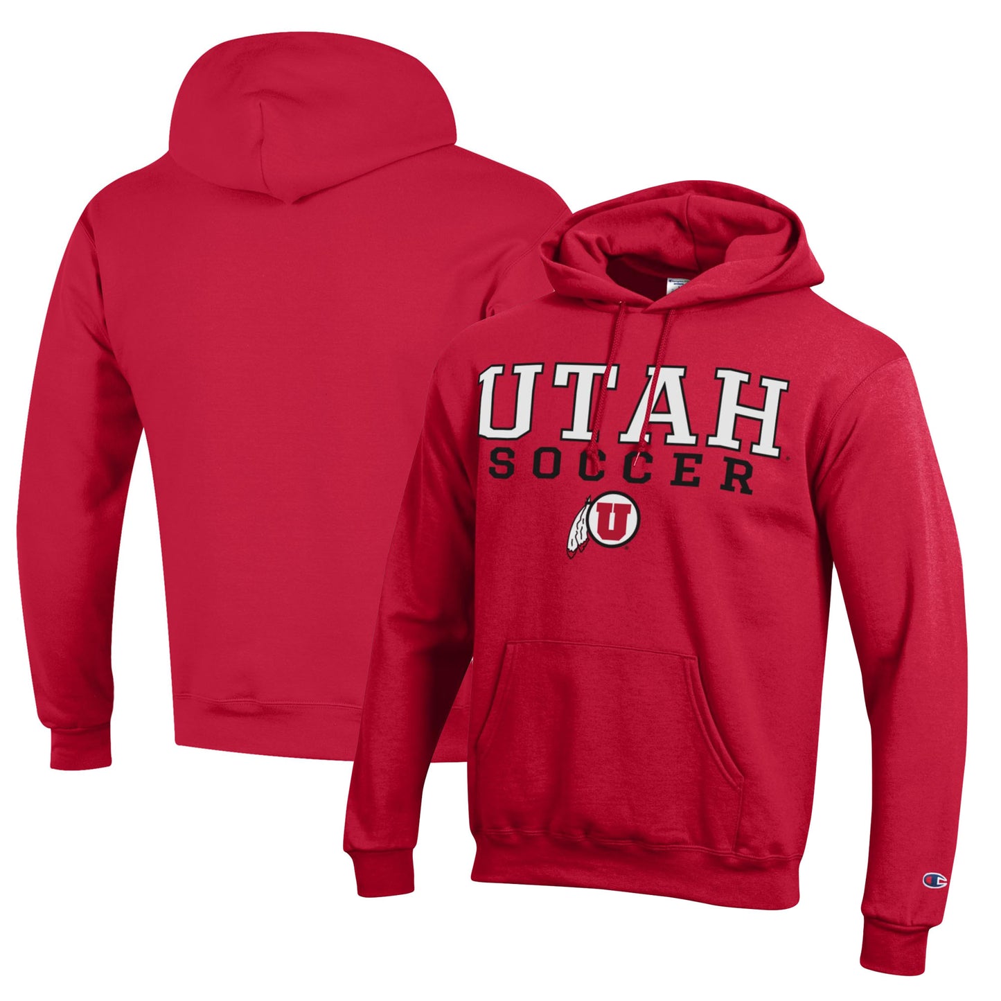 Men's Champion Red Utah Utes Soccer Stack Logo Powerblend Pullover Hoodie