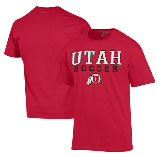 Men's Champion Red Utah Utes Soccer Stack Logo Powerblend T-Shirt