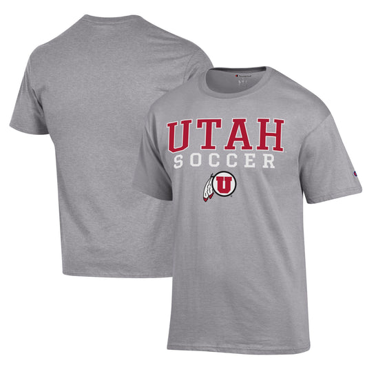 Men's Champion Gray Utah Utes Soccer Stack Logo Powerblend T-Shirt