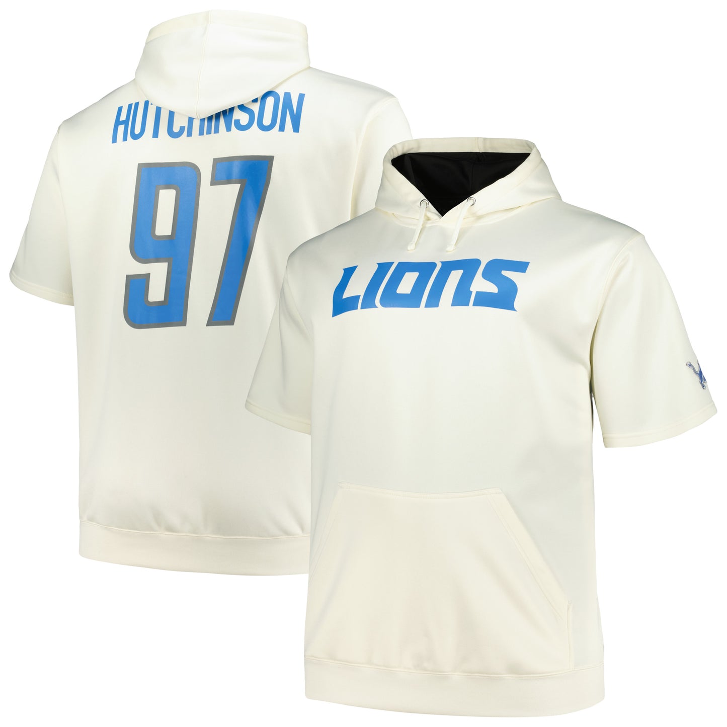 Men's Fanatics Aidan Hutchinson Cream Detroit Lions Big & Tall Short Sleeve Hoodie T-Shirt