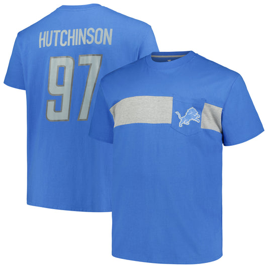 Men's Fanatics Aidan Hutchinson Blue Detroit Lions Big & Tall T-Shirt