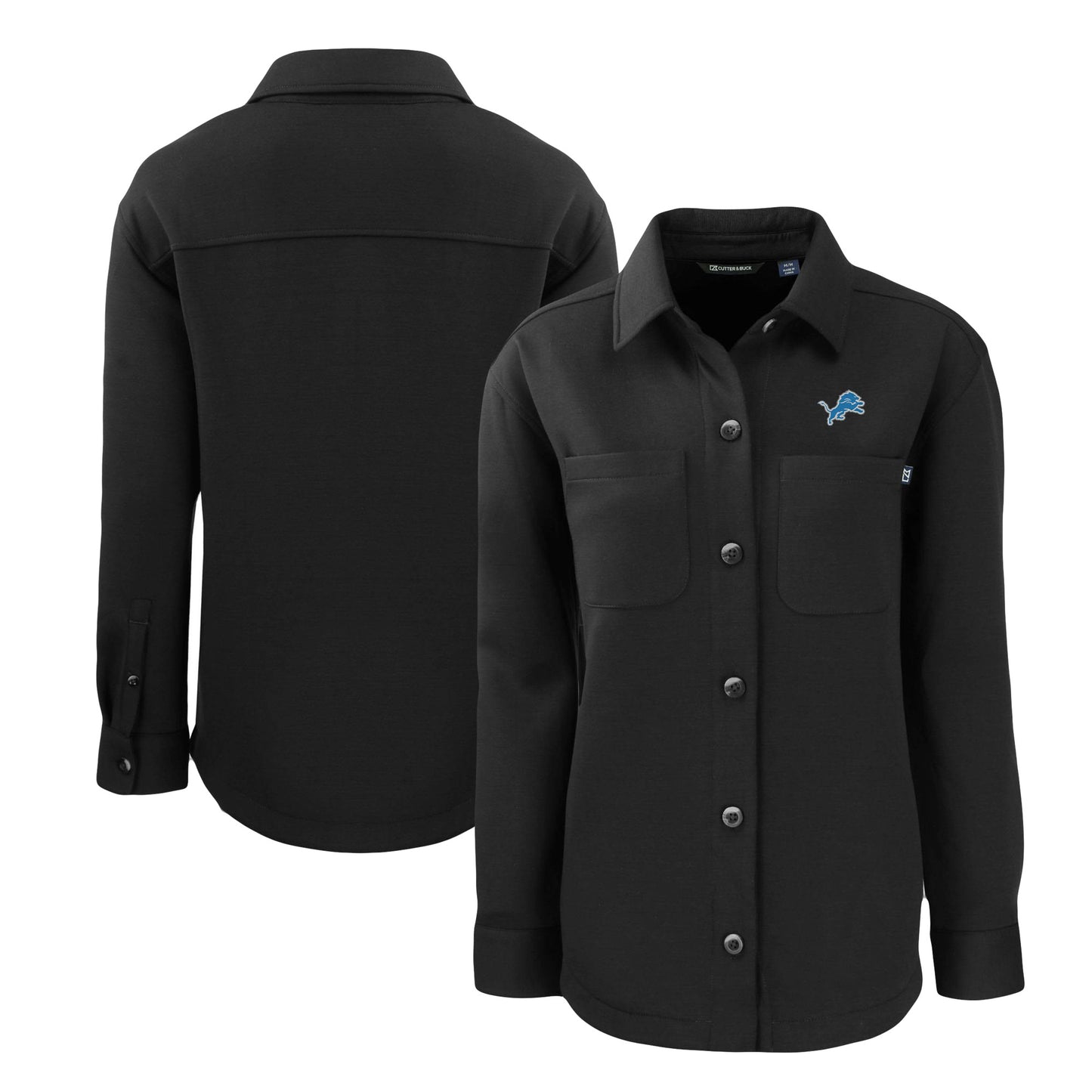 Women's Cutter & Buck  Black Detroit Lions Roam Eco Knit Full-Snap Shacket