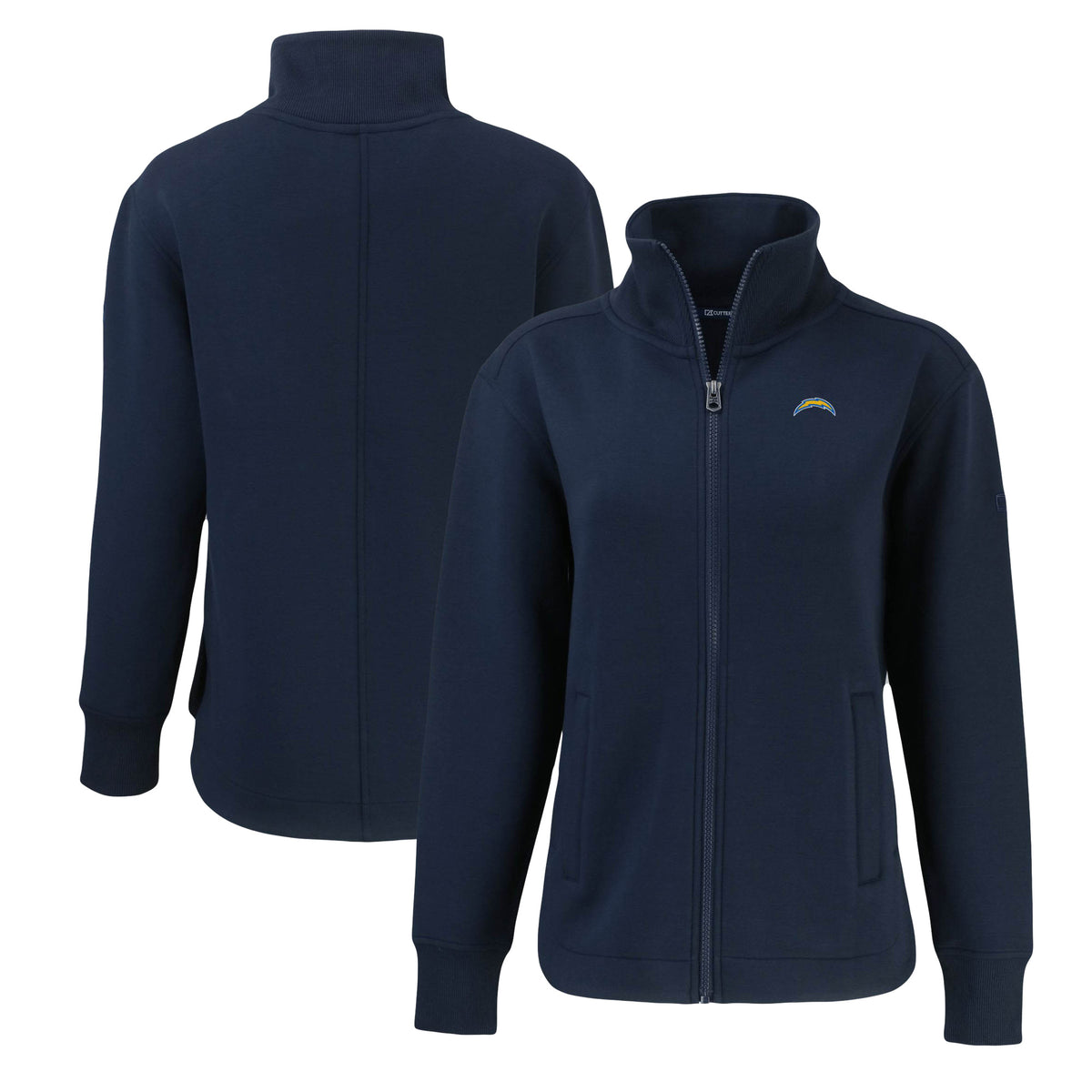 Women's Cutter & Buck  Navy Los Angeles Chargers Roam Eco Recycled Full-Zip Jacket