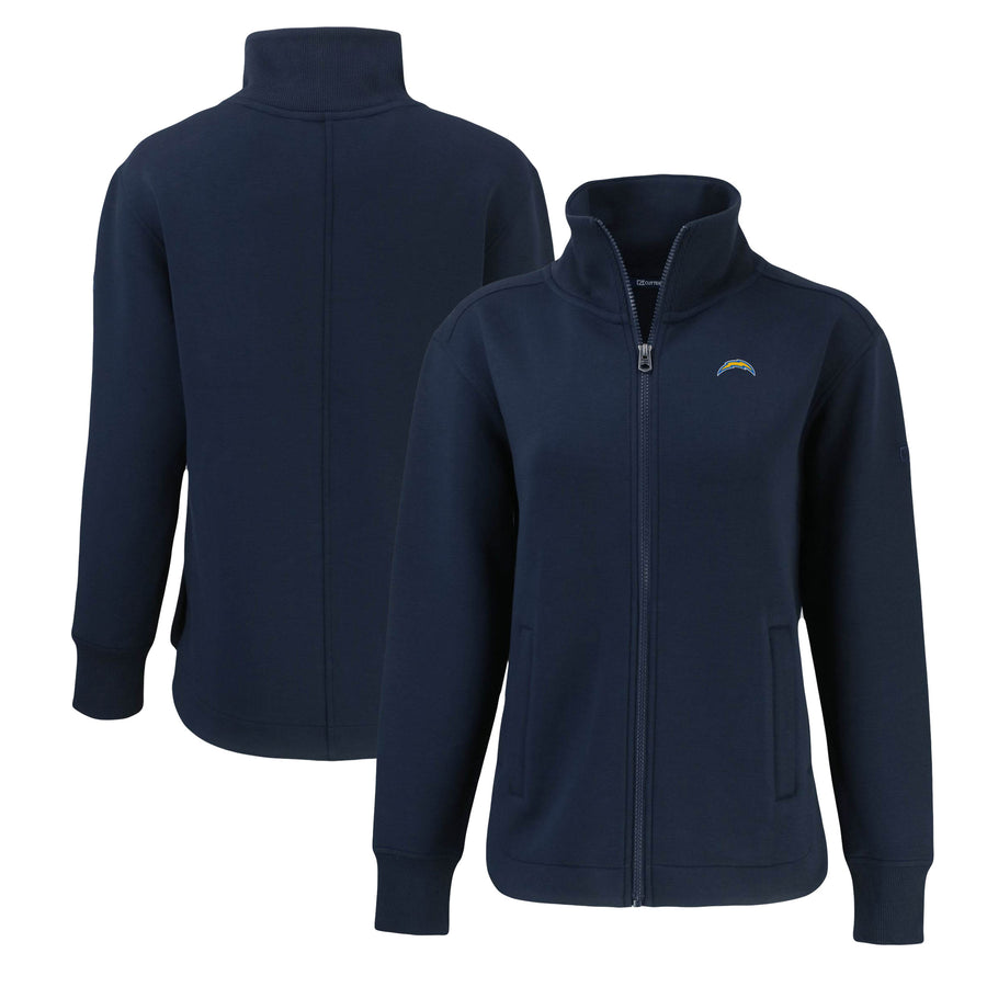 Women's Cutter & Buck  Navy Los Angeles Chargers Roam Eco Recycled Full-Zip Jacket