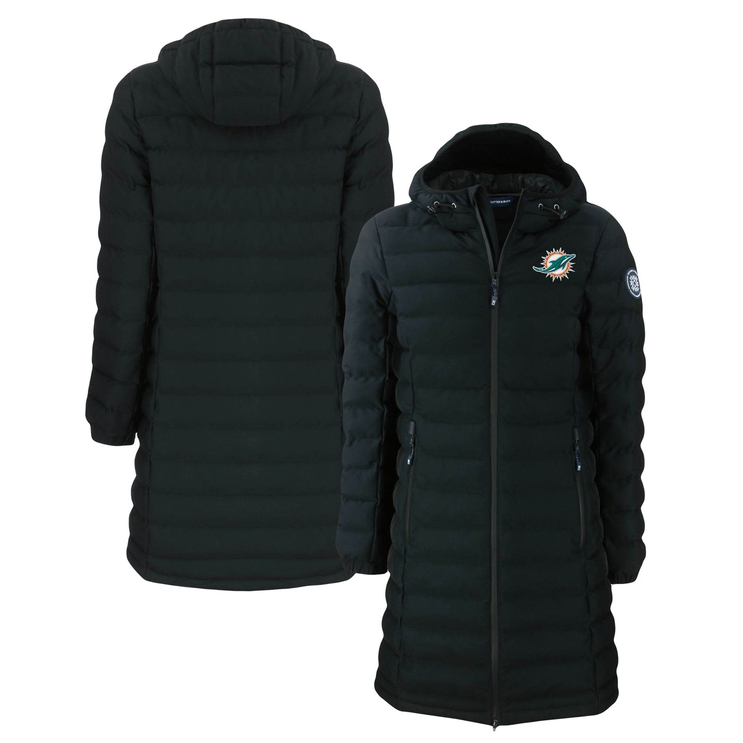 Women's Cutter & Buck  Black Miami Dolphins Mission Ridge Repreve Eco Insulated Long Full-Zip Puffer Jacket