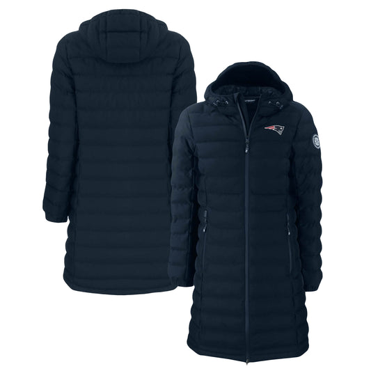 Women's Cutter & Buck  Navy New England Patriots Mission Ridge Repreve Eco Insulated Long Full-Zip Puffer Jacket