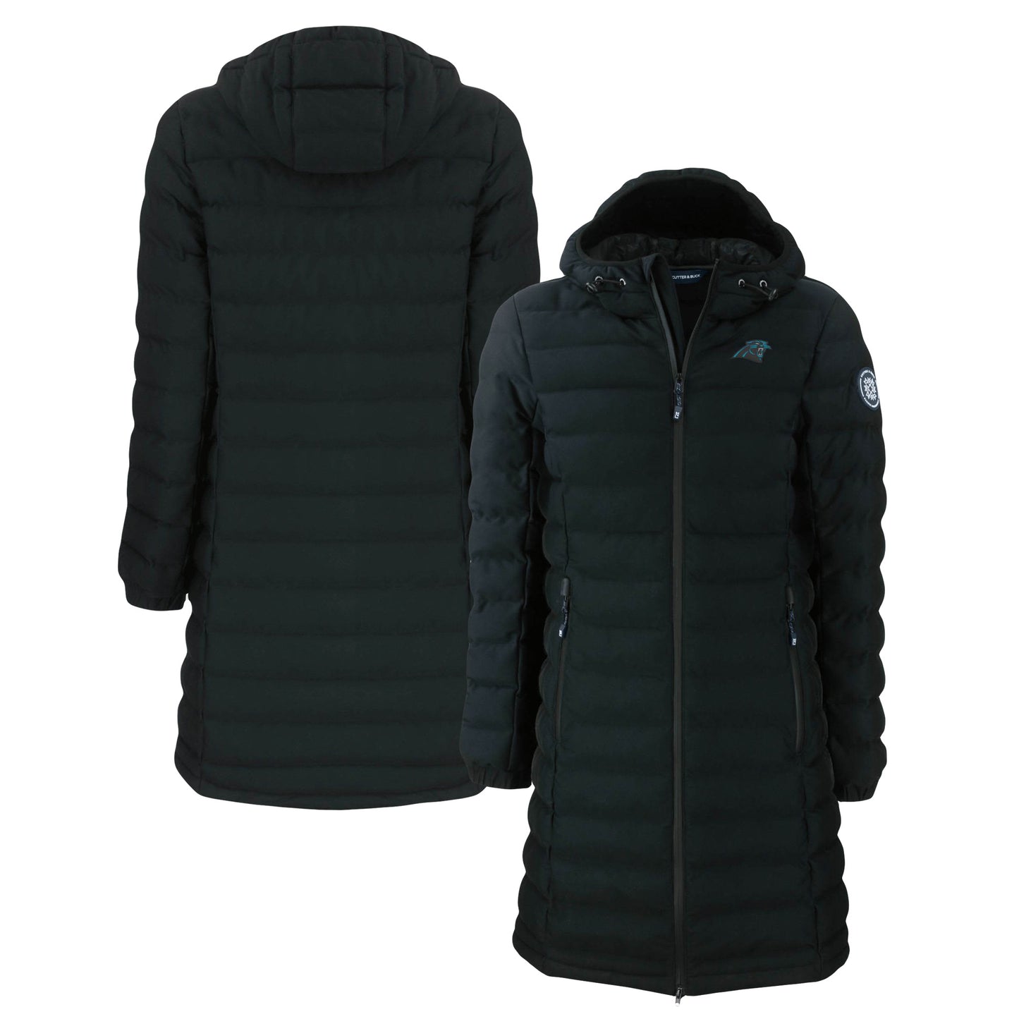 Women's Cutter & Buck  Black Carolina Panthers Mission Ridge Repreve Eco Insulated Long Full-Zip Puffer Jacket