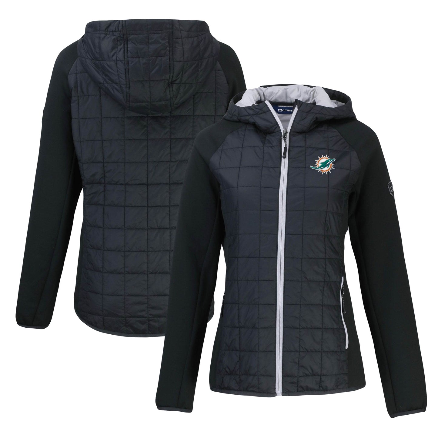 Women's Cutter & Buck  Black Miami Dolphins Rainier Primaloft Eco Full-Zip Hybrid Jacket