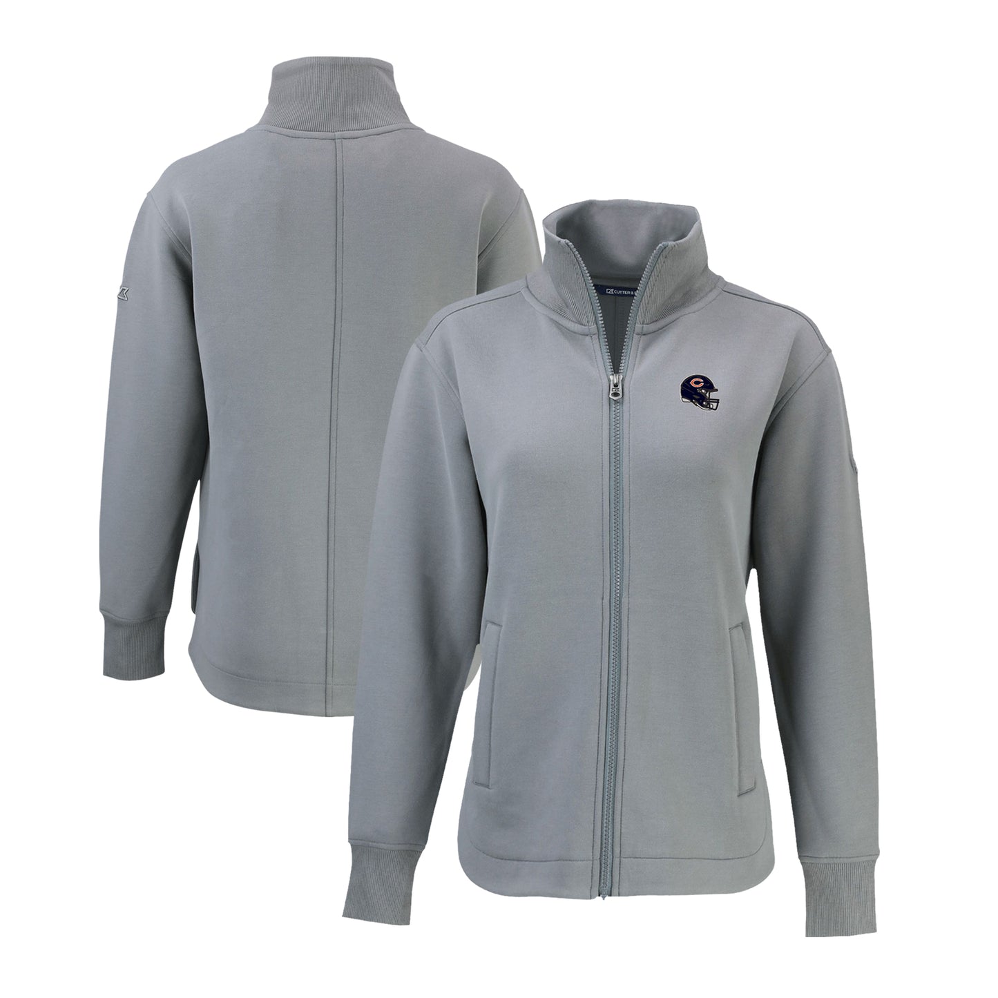 Women's Cutter & Buck Gray Chicago Bears Helmet Logo Roam Eco Recycled Full-Zip Jacket
