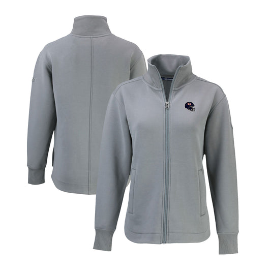 Women's Cutter & Buck Gray Chicago Bears Helmet Logo Roam Eco Recycled Full-Zip Jacket
