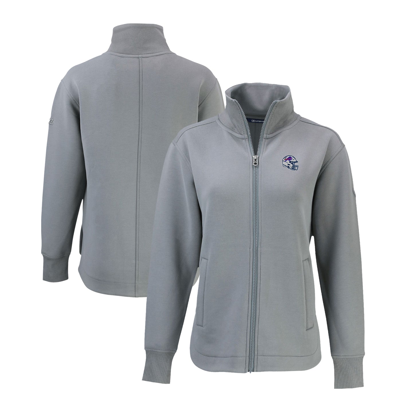 Women's Cutter & Buck Gray Buffalo Bills Helmet Logo Roam Eco Recycled Full-Zip Jacket