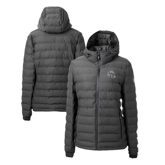 Women's Cutter & Buck Charcoal Las Vegas Raiders Helmet Logo Mission Ridge Repreve Eco Insulated Full-Zip Puffer Jacket