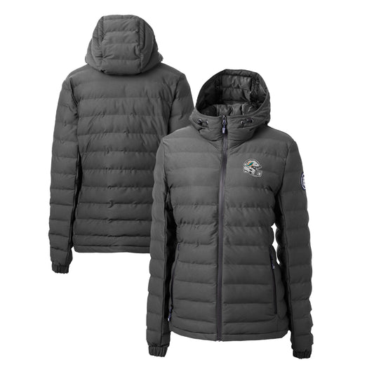 Women's Cutter & Buck Charcoal Miami Dolphins Helmet Logo Mission Ridge Repreve Eco Insulated Full-Zip Puffer Jacket