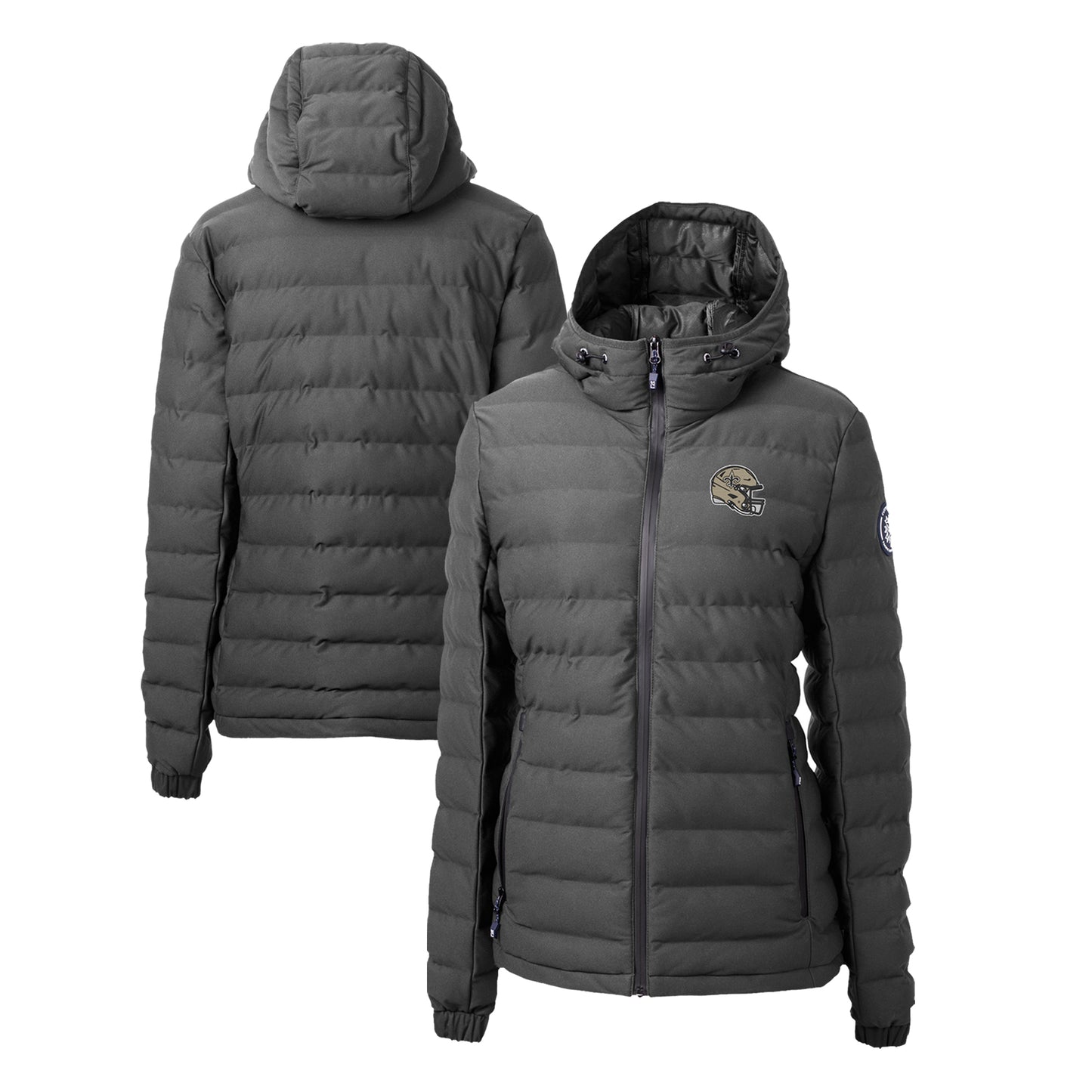 Women's Cutter & Buck Charcoal New Orleans Saints Helmet Logo Mission Ridge Repreve Eco Insulated Full-Zip Puffer Jacket