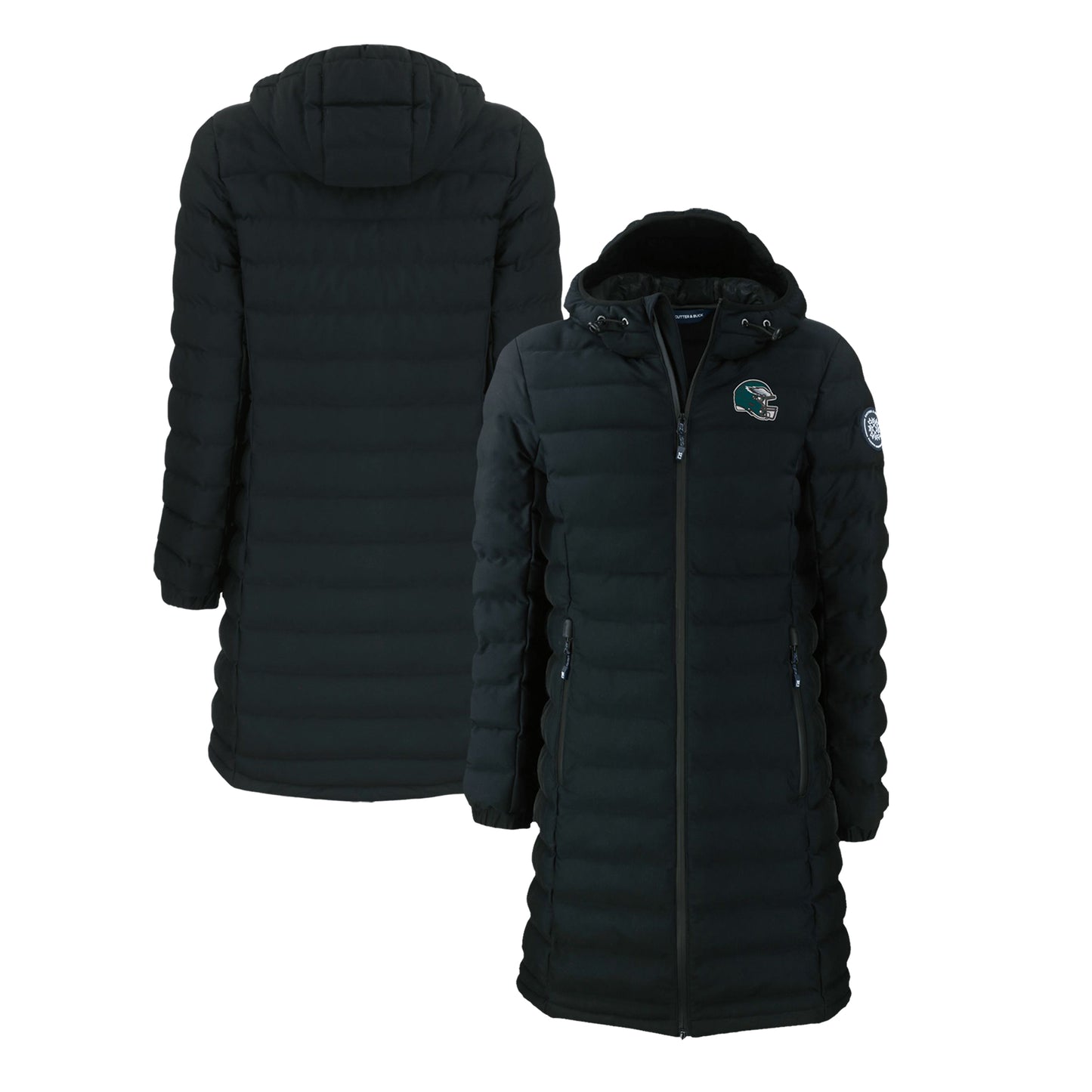 Women's Cutter & Buck Black Philadelphia Eagles Helmet Logo Mission Ridge Repreve Eco Insulated Full-Zip Long Puffer Jacket