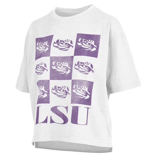 Women's Pressbox White LSU Tigers Motley Crew Andy Waist Length Oversized T-Shirt