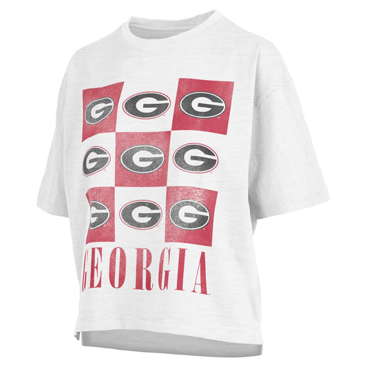 Women's Pressbox White Georgia Bulldogs Motley Crew Andy Waist Length Oversized T-Shirt