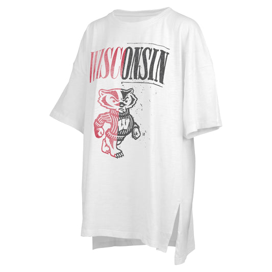 Women's Pressbox White Wisconsin Badgers Lickety-Split Oversized T-Shirt