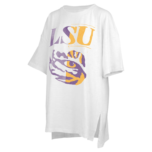 Women's Pressbox White LSU Tigers Lickety-Split Oversized T-Shirt