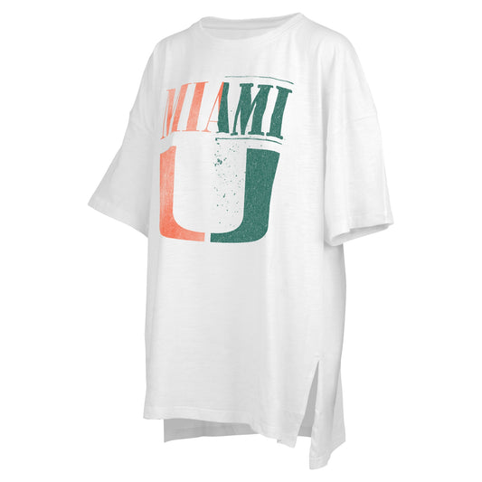 Women's Pressbox White Miami Hurricanes Lickety-Split Oversized T-Shirt