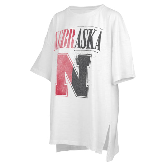 Women's Pressbox White Nebraska Huskers Lickety-Split Oversized T-Shirt