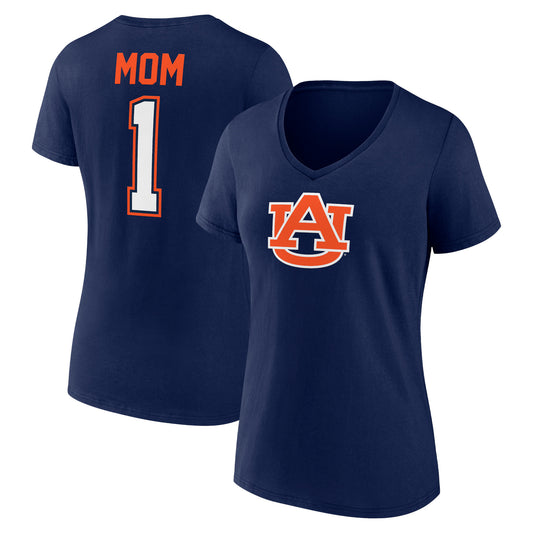 Women's Navy Auburn Tigers Mother's Day #1 Mom V-Neck T-Shirt