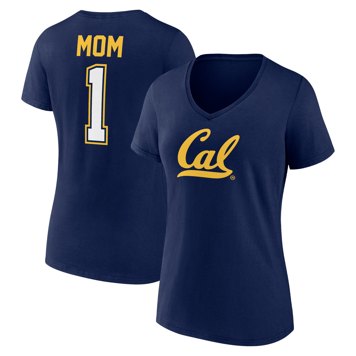 Women's Navy Cal Bears Mother's Day #1 Mom V-Neck T-Shirt