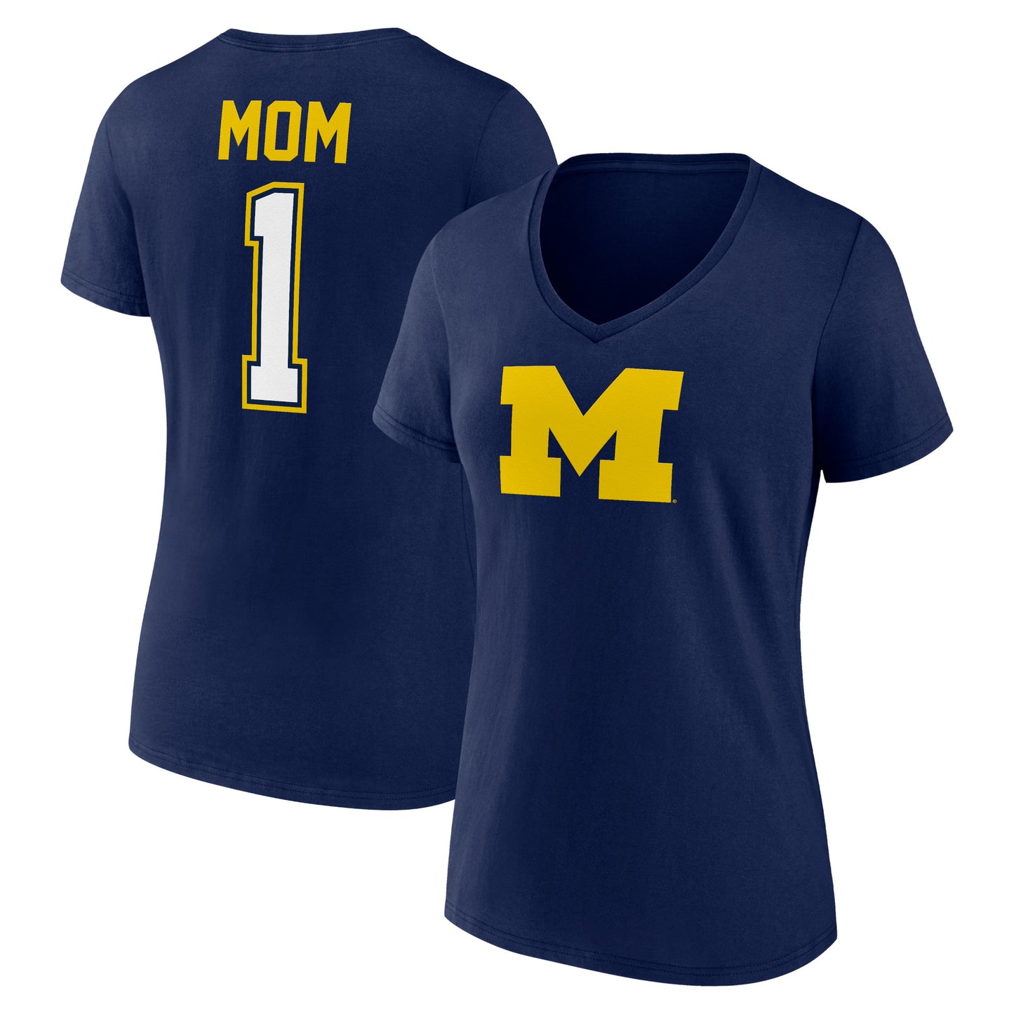 Women's Navy Michigan Wolverines Mother's Day #1 Mom V-Neck T-Shirt