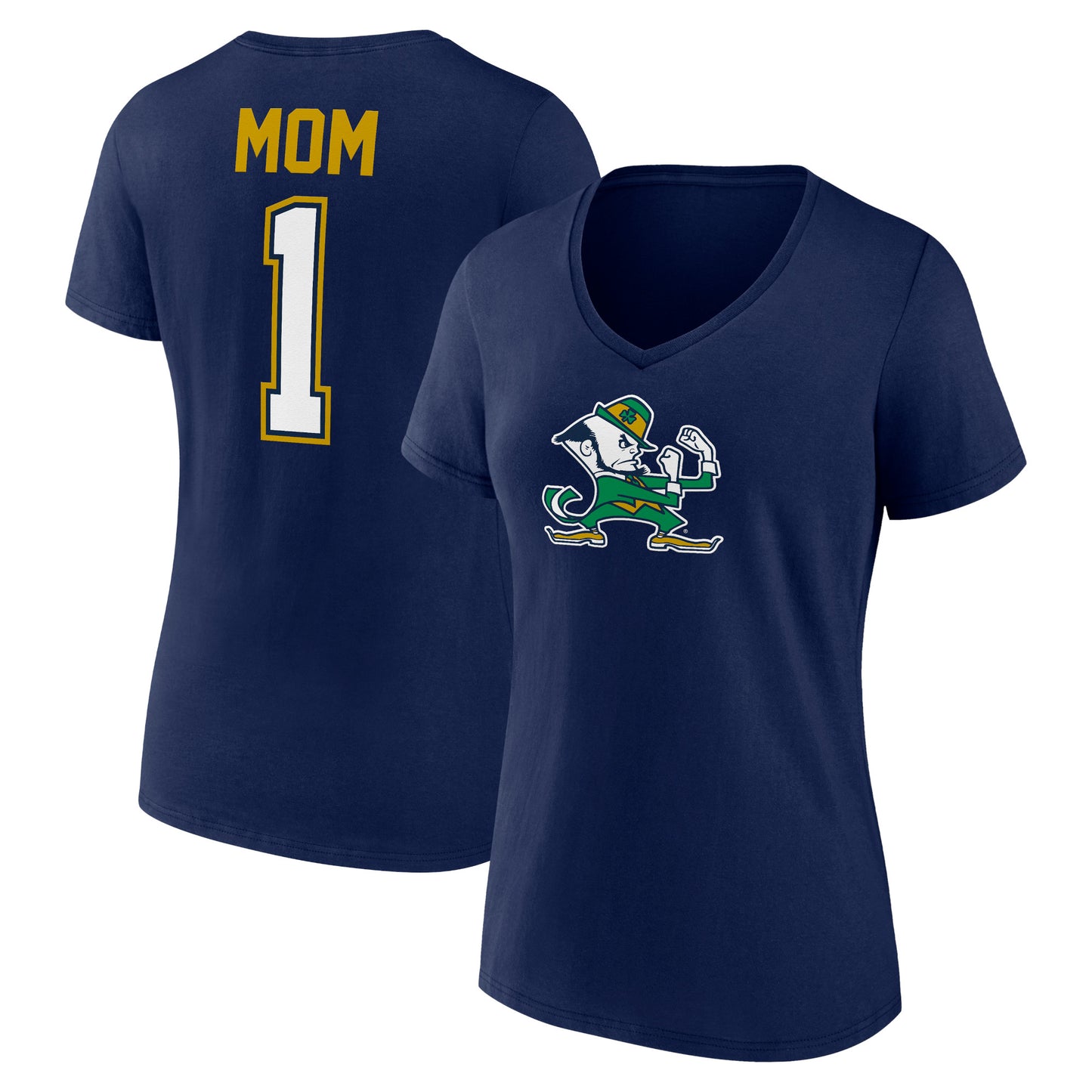 Women's Navy Notre Dame Fighting Irish Mother's Day #1 Mom V-Neck T-Shirt