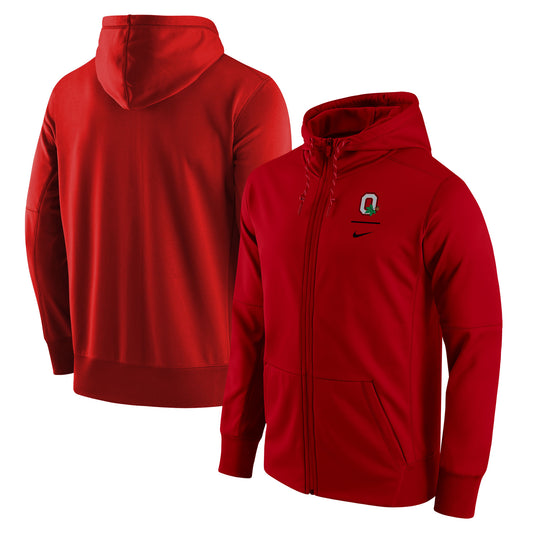 Men's Nike Scarlet Ohio State Buckeyes Throwback Logo Stack Therma Performance Full-Zip Hoodie