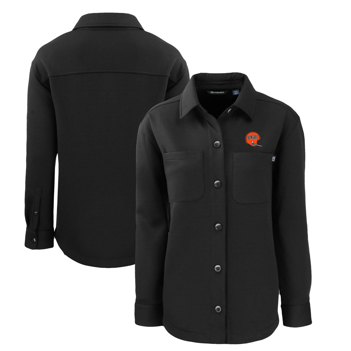 Women's Cutter & Buck  Black Cincinnati Bengals Throwback Logo Roam Eco Knit Full-Snap Shacket