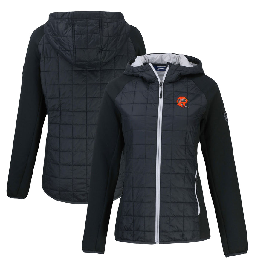 Women's Cutter & Buck  Black Cincinnati Bengals Throwback Logo Rainier Primaloft Eco Raglan Full-Zip Hybrid Jacket