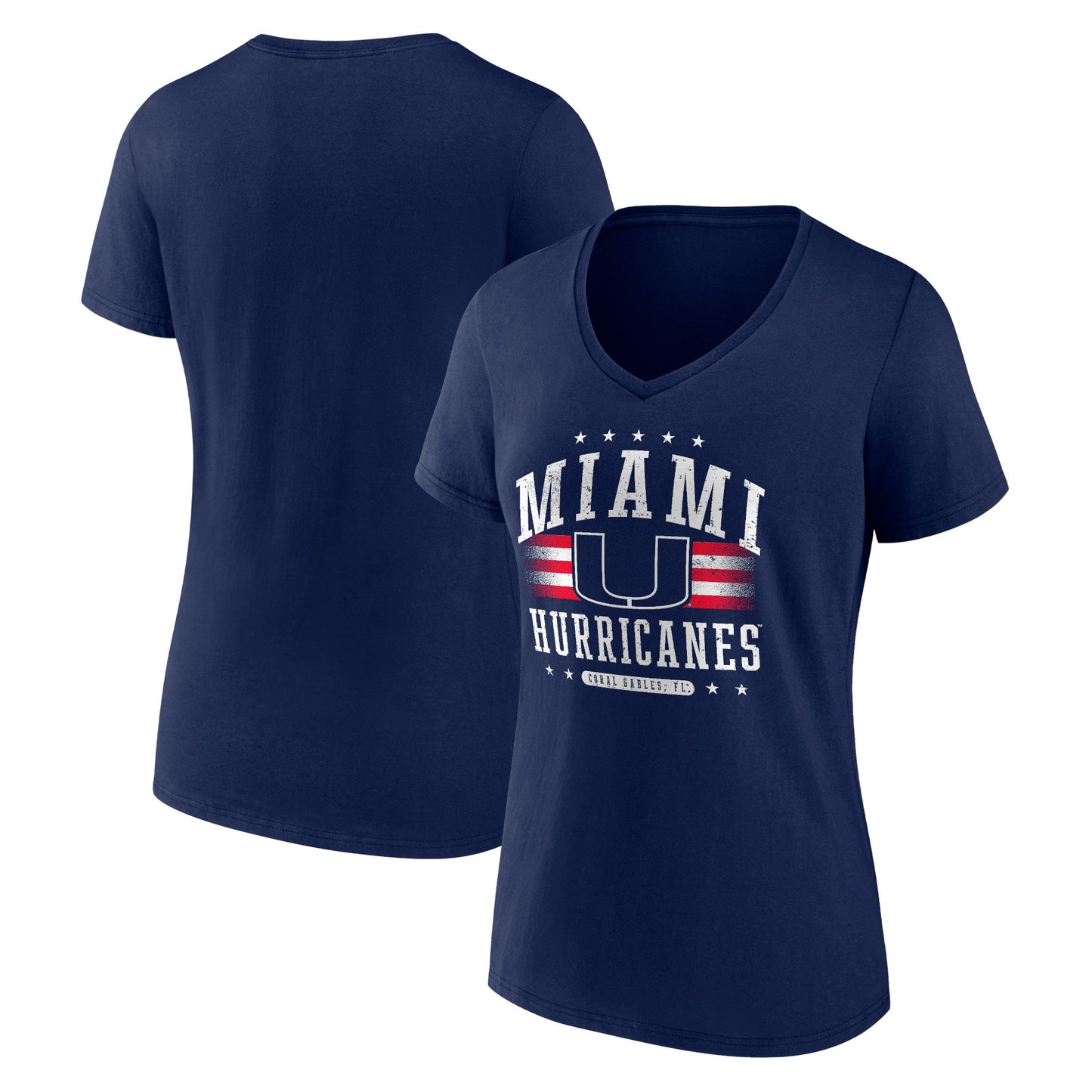 Women's Navy Miami Hurricanes Americana Team V-Neck T-Shirt