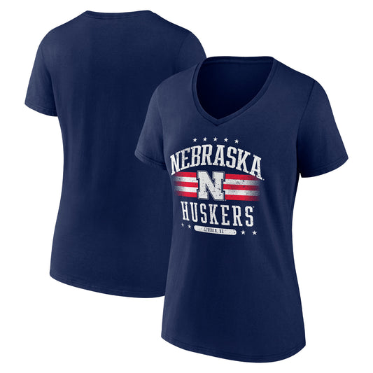 Women's Navy Nebraska Huskers Americana Team V-Neck T-Shirt