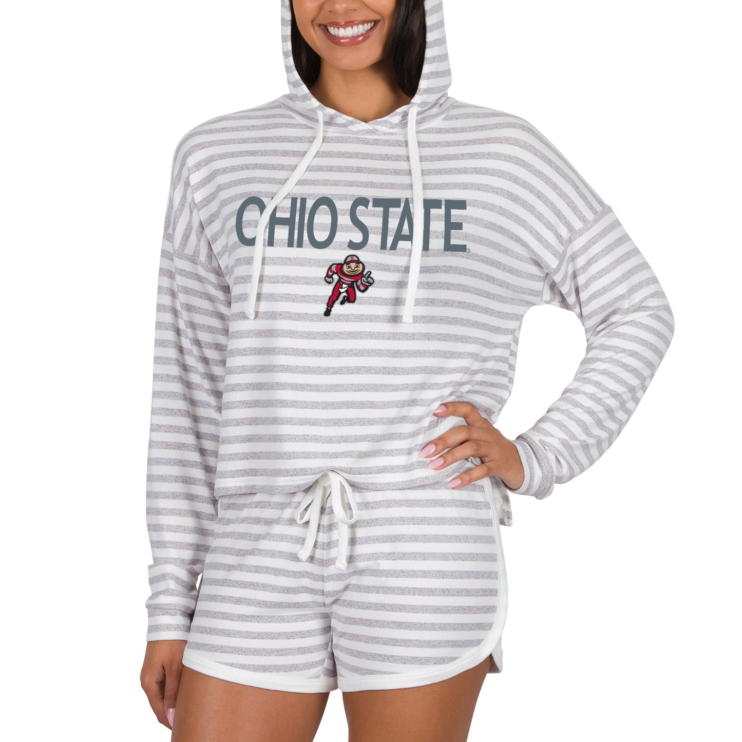 Women's Concepts Sport Cream Ohio State Buckeyes Visibility Long Sleeve Hoodie T-Shirt & Shorts Set