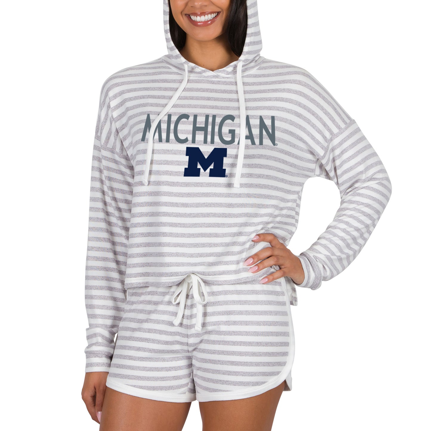 Women's Concepts Sport Cream Michigan Wolverines Visibility Long Sleeve Hoodie T-Shirt & Shorts Set