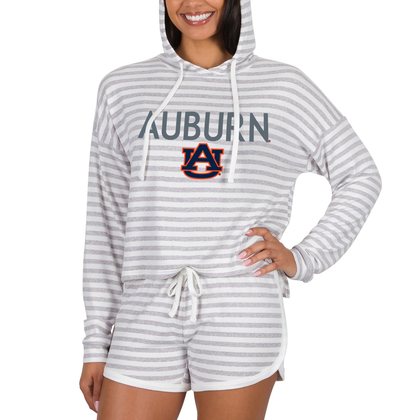 Women's Concepts Sport Cream Auburn Tigers Visibility Long Sleeve Hoodie T-Shirt & Shorts Set