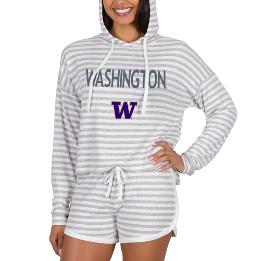 Women's Concepts Sport Cream Washington Huskies Visibility Long Sleeve Hoodie T-Shirt & Shorts Set