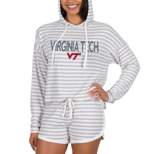 Women's Concepts Sport Cream Virginia Tech Hokies Visibility Long Sleeve Hoodie T-Shirt & Shorts Set