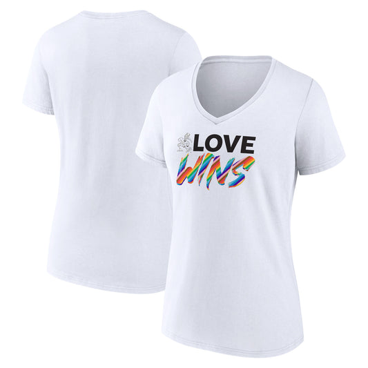 Women's White Miami Hurricanes Love Wins V-Neck T-Shirt